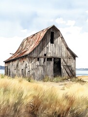 Obraz premium Beach Barn Coastal Art Print: Modern Rustic Barnhouse Ocean Wall Decor