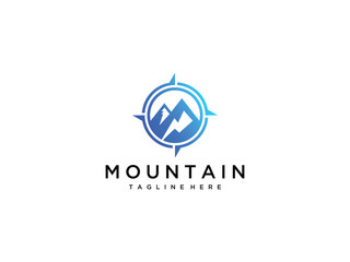mountain peaks. Direction compass mountain logo