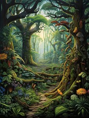 Mystical Guardians: Enchanted Gardens Unveiling Majestic Forest Creatures in Captivating Garden Scene Art