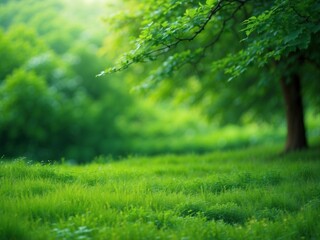 Fototapeta na wymiar Nature background with a tree and grass, AI generative