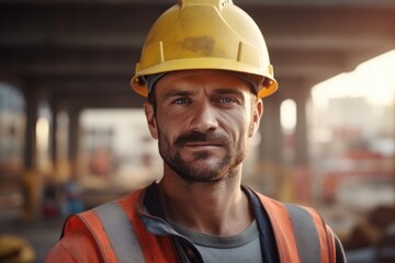 Male construction worker in helmet at construction site