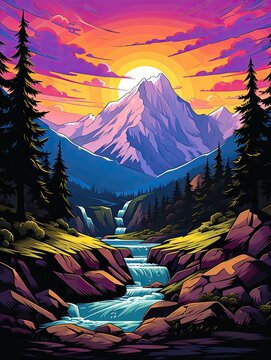Nostalgic 90s Pop Culture Mountain Landscape - Peak 90s Style Art