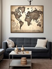 Classic Continents: Old World Map Designs Canvas Print with Nautical Routes in Beautiful Landscape