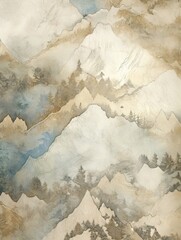 Old World Map Designs: Snow-Capped Mountain Print, Peak Maps, High-Altitude Charts