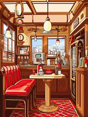 Retro Diner Scenes: Vintage Farmhouse Vibe at an Old-School Eatery Print