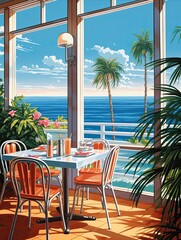 Fototapeta premium Retro Diner Scenes Ocean Wall Decor - Diner By The Sea Delight