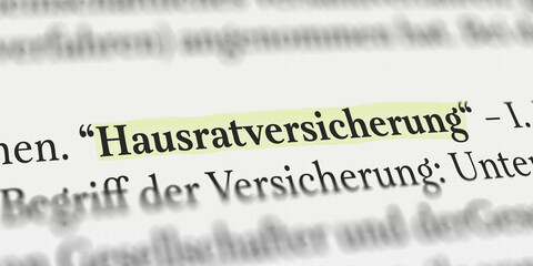 Das Wort Hausratversicherung im Buch mit Textmarker markiert