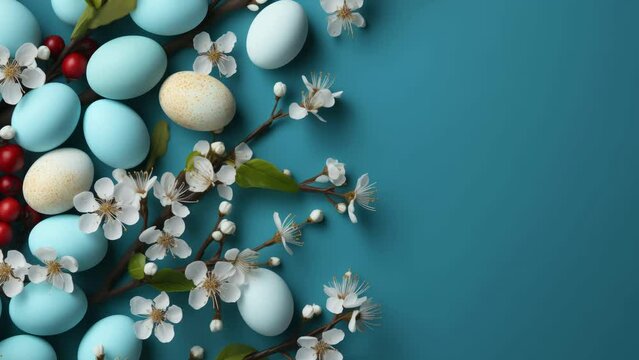Video about Happy Easter greeting background with Easter eggs. Colorful easter eggs background with copy space area for text