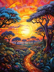 Vibrant African Safari Animals: Exquisite Pathway Painting Unveiling Trails in Africa