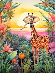 Vibrant African Safari Animals Watercolor Landscape: Painted Safari Vibes