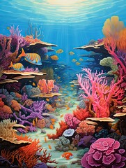 Fototapeta na wymiar Dazzling Coral Ravine: First Light Paints Vibrant Fish Scenes on Reefs