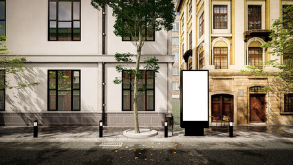 3d rendering illustration of a building-side billboard on a city street 