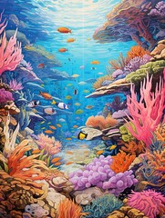 Fototapeta na wymiar Captivating Coral and Fish Scenes: Breathtaking Prints of Vast Ocean Floors and Vibrant Fish