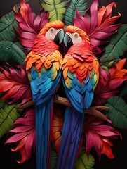 Fototapeta premium Vibrant Tropical Birds Wall Art and Colorful Feathers Display