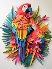 Vibrant Tropical Birds Wall Art: Colorful Feathers Display - Unique Digital Image