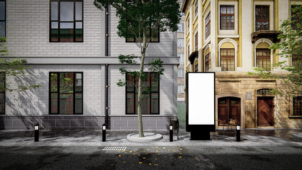 3d rendering illustration of a building-side billboard on a city street 