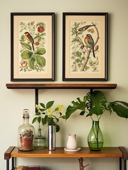 Victorian Botanical and Bird Combinations Forest Wall Art: Vintage Woodland Birds Masterpiece