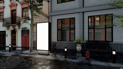 3d rendering illustration of a building-side billboard on a city street 