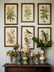 Victorian Botanical and Bird Combinations: Rustic Wall Decor with Botanical Bird Motifs