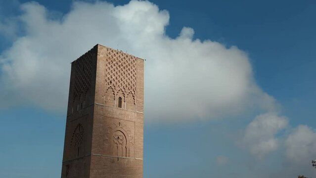 low angle view of Hassan moque against sky. Rabat, Morocco
