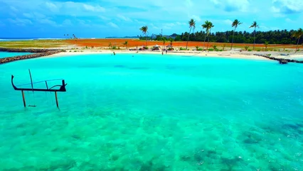 Gordijnen Maldives - Huraa Island - Bathing beach with water swing © Bärbel
