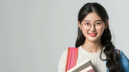 day in high school. asian school girl with notebook and backpack. back to school. teen asian girl ready to study. Banner of school girl student. Schoolgirl pupil portrait with copy space.