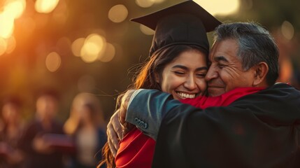 Hug, graduation and graduate, women and education achievement, success on university campus and certificate with academic goals reached. College, student and graduating ceremony, event and degree.