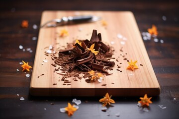 Naklejka na ściany i meble chocolate shavings on a wooden board