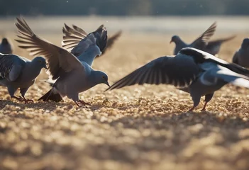 Fotobehang A flock of pigeons fighting for a handful of millet slow motion footage © ArtisticLens