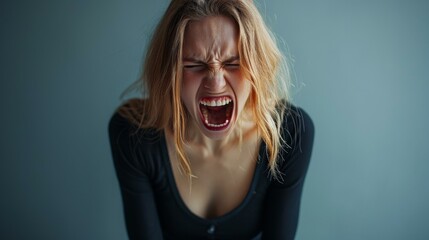The young emotional angry woman screaming - Powered by Adobe