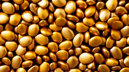 Golden River Pebbles. Festive background. 3d render.