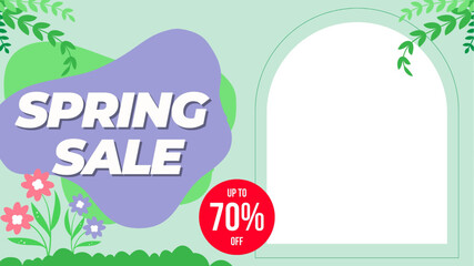 Spring Sale social network square banner with green background	