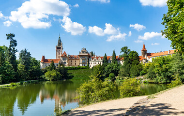 Pruhonice palace and parkside pond
