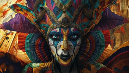 DMT jester Photorealistic portrait, cinematic, psychedelic human vision of geometric creatures. Mama Ayahuasca, psychedelic divine cosmic trippy godly spiritual entity. Expanded Consciousness