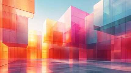 Creative and colourful contemporary buildings wallpaper, abstract geometry concept.