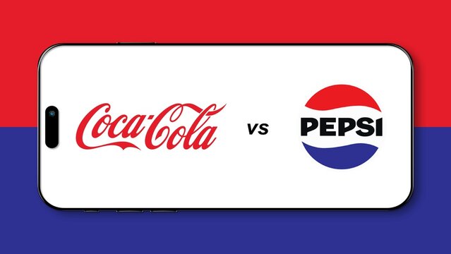 Istanbul, Turkey - 26 January 2024: Coca Cola vs Pepsi Cola brand logos on a phone screen. Concept of competitiveness on Coca-Cola versus Pepsi Cola. Representation of business rivalries.