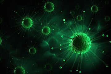 Microbiological Virus Visualization: Green Spiky Balls on Green Background