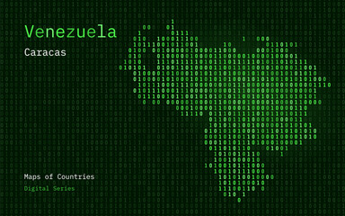 Fototapeta premium Venezuela Map Shown in Binary Code Pattern. TSMC. Blue Matrix numbers, zero, one. World Countries Vector Maps. Digital Series