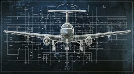 aviation blueprint, white print on black, aeronautical design, scale   