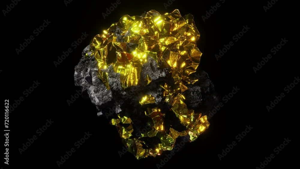 Aufkleber realistic abstract looping 3d animation of the spinning piece of ore or rock with shining precious p