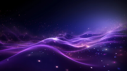 Digital purple particles wave and light abstract background with shining dots stars.