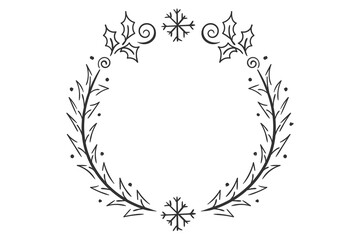 The wreaths are adorned with calligraphy and drawn elements. This is a set of decorative Christmas wreaths with fir branches. Stock royalty free. PNG