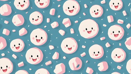 White sweet marshmallows pattern on a solid background. Seamless pattern for bakery, pastry shop, confectionery, wrapping paper or packaging