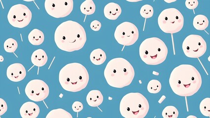 White sweet marshmallows pattern on a solid background. Seamless pattern for bakery, pastry shop, confectionery, wrapping paper or packaging