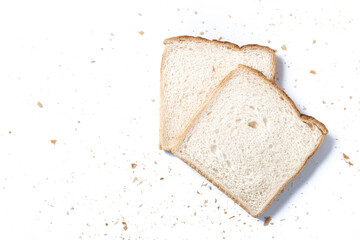 Sliced white bread isolated on white background. Top view. Copy space
