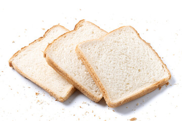 Sliced white bread isolated on white background.