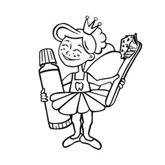 Tooth fairy with toothpaste and toothbrush, vector illustration