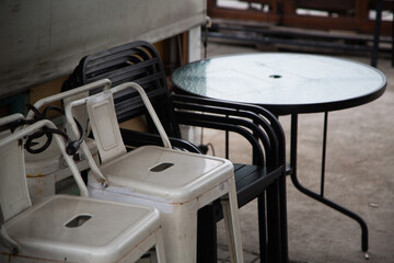 Coffee shop with wooden tables.