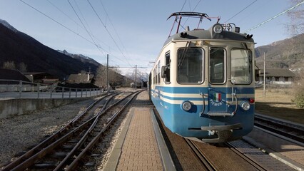 Europe, Italy 01-26-2024 - Domodossola, Locarno Swiss Railway line train station - old historic...