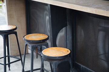 Coffee shop with wooden tables.